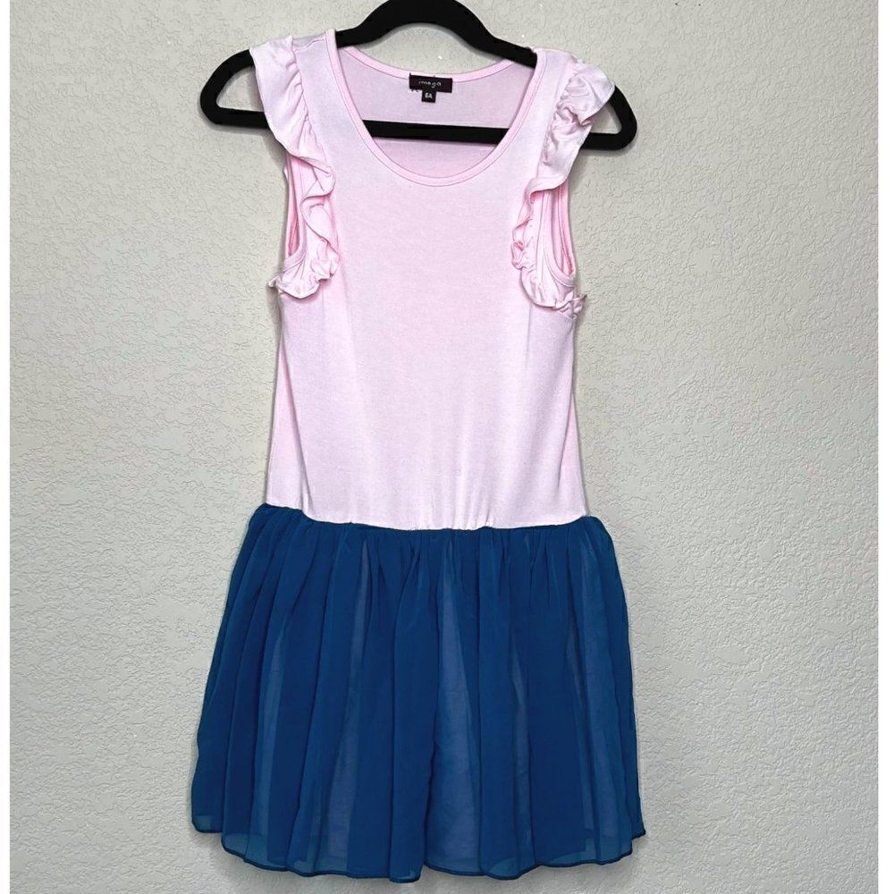 Imoga Pink Ruffle Dress with Blue tulle Skirt Size 6